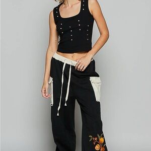 Vintage washed french terry embroidery jogger pant